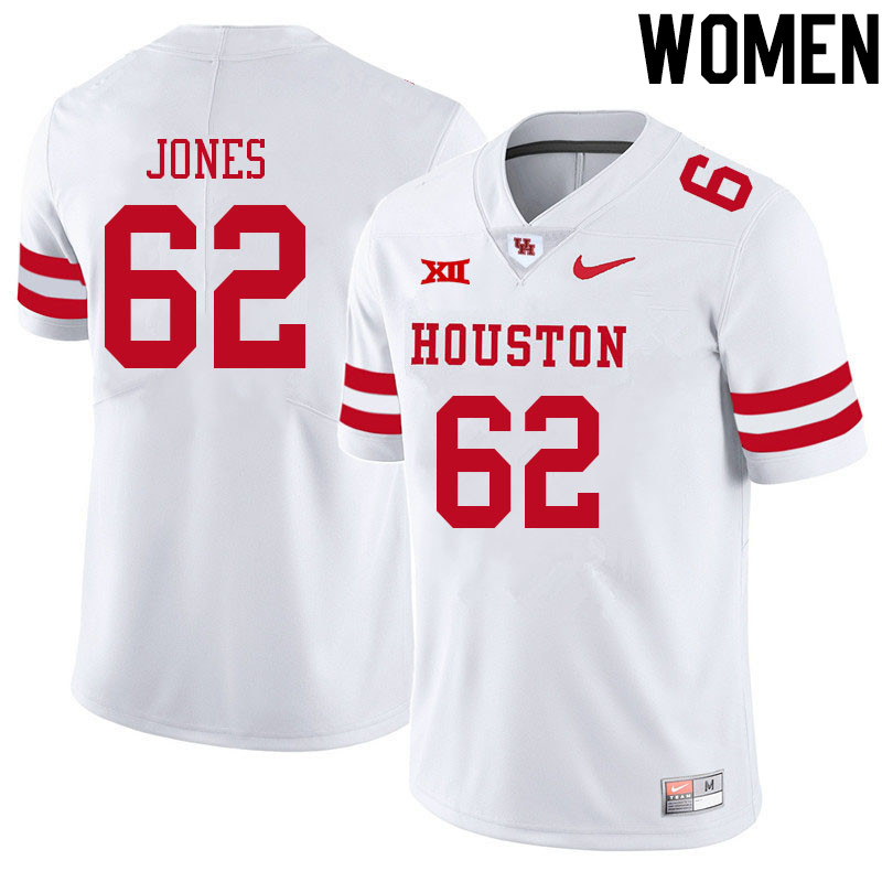 Women #62 Karson Jones Houston Cougars College Big 12 Conference Football Jerseys Sale-White - Click Image to Close
